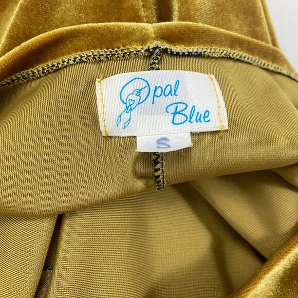 Opal Blue Gold Velvet Dress Small Sleeveless Knit Club Casual Date Boho Chic - Picture 7 of 8